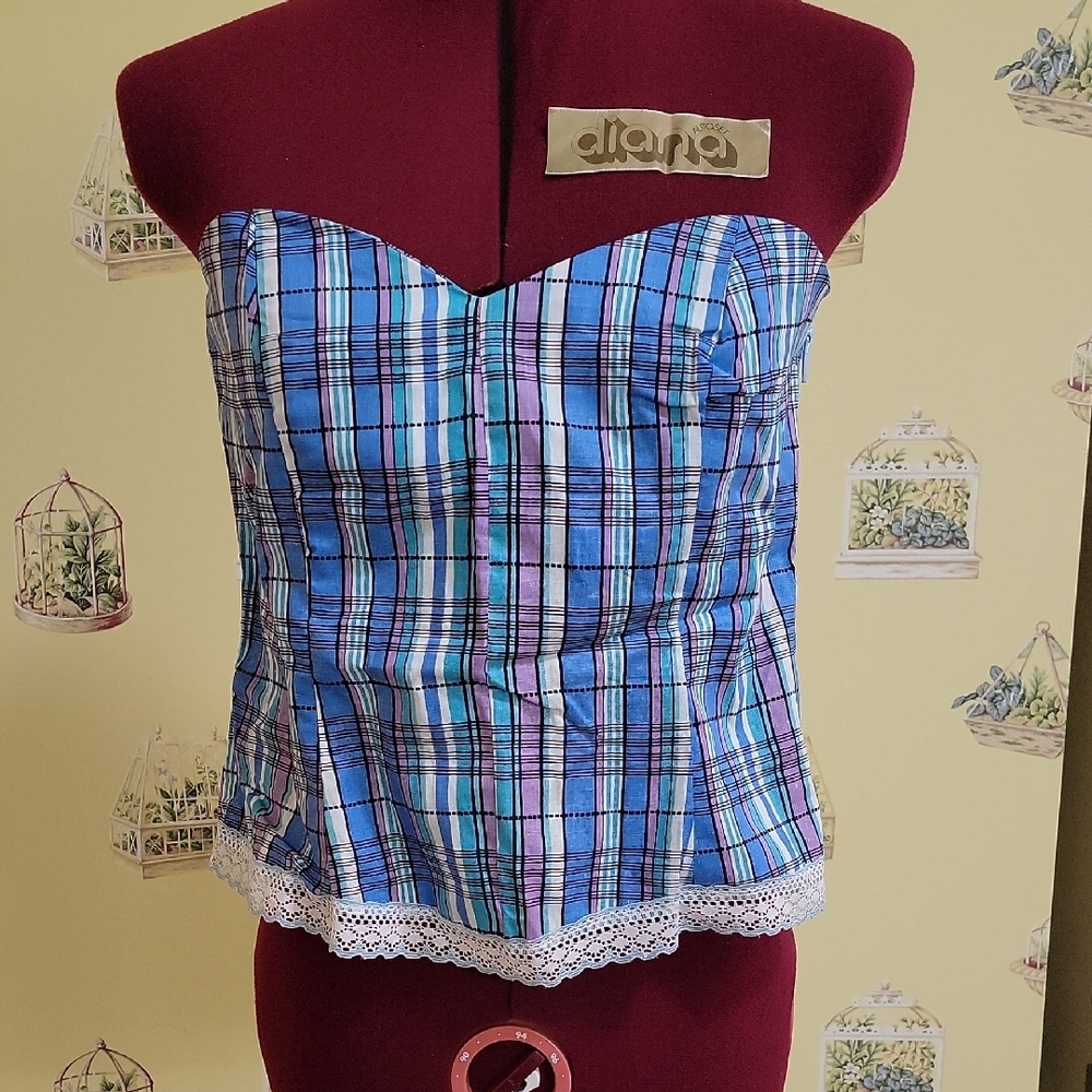 📣3/$30📣 Blue and Purple Bustier Blouse with Sweetheart Neckline